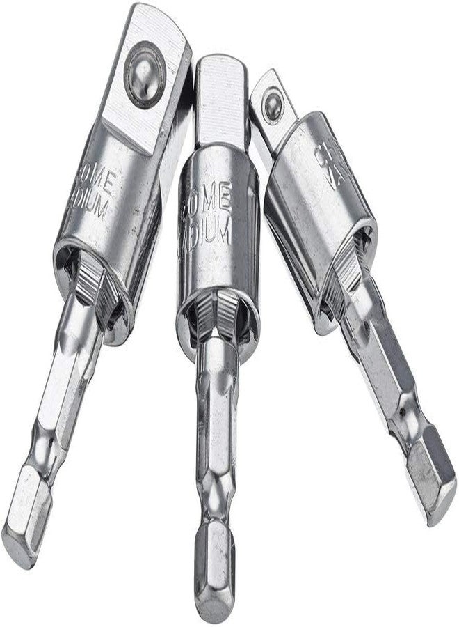 NityaEcommerce محول دوار سداسي لمفك براغي الصدمات من نيتيا إيكوميرس، مقاس 1/4 بوصة، مجموعة محول مقبس مثقاب كهربائي إلى محول مقبس مربع، 1/4 بوصة، 3/8 بوصة، 1/2 بوصة، 3 قطع - Image 5